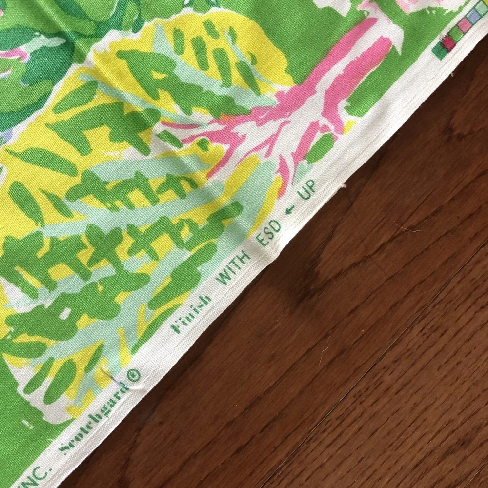 Vintage Cohama Orchard Floral Fabric 2.5 Yards Vat Screen Print Pink Green Rare